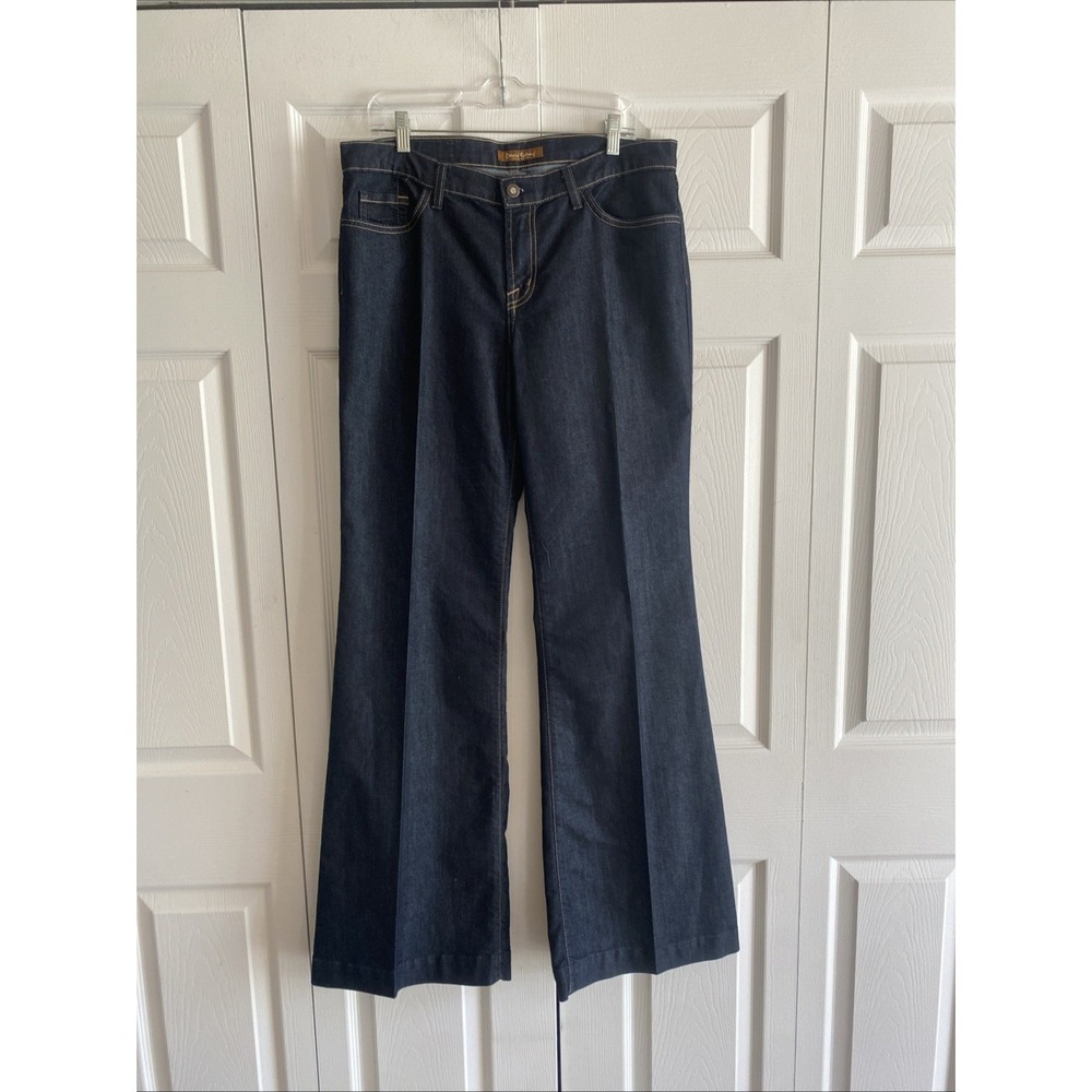 David Kahn Flare Leg Jeans Womens Size 31 Blue Dark Wash Trouser Denim Y2K